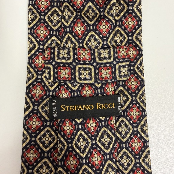 Stefano Ricci NEW Men's Tie Geometric Black/Red/Gold Satin Silk 4